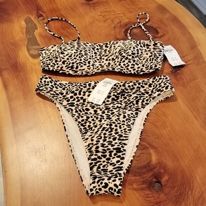 NWT Hollister Leopard Bikini XS Ribbed High Waisted